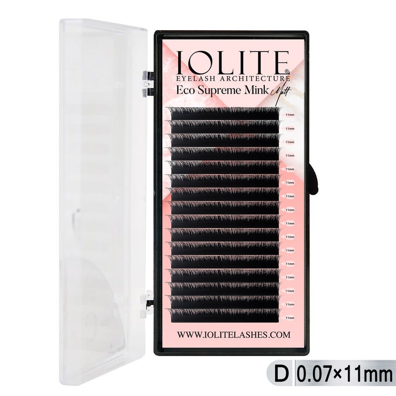 Iolite Eco Supreme Mink Matt Lash Extension Tray D – Curl – 0.07T (6mm–15mm) – Matt Finish, Premium Eco-Friendly Eyelashes for Lash Artists ISMMD7T - 11MM