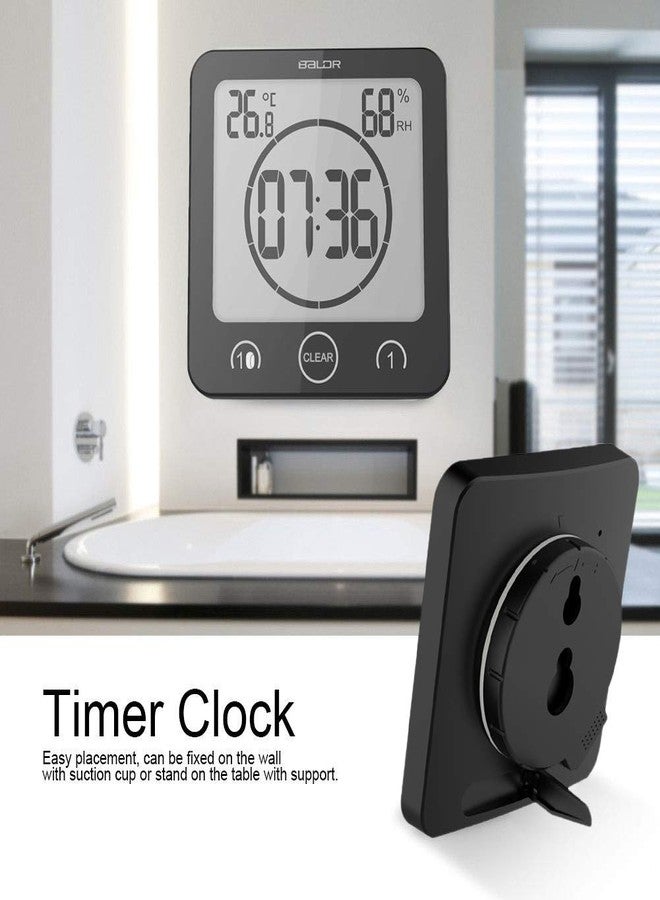 بالدر ساعات حمام رقمية من BALDR - عبوة من قطعتين، ساعة استحمام مقاومة للماء مع مؤقت - ساعة رقمية بشاشة LCD كبيرة للاستحمام مع مؤقت، ودرجة حرارة ورطوبة، ساعة حائط للحمام، أبيض وأسود - Image 4