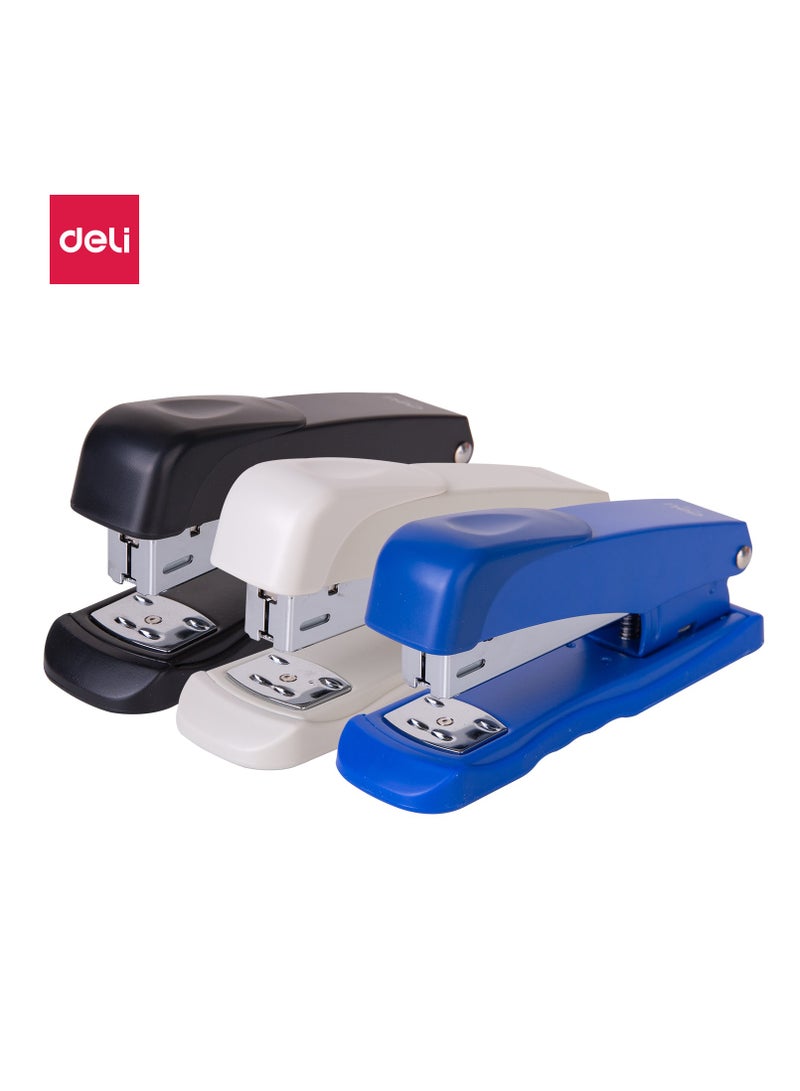 Deli E0316 Stapler – 25 Sheets, Multi-Functional with Staple Remover, White/Blue/Black - Image 1