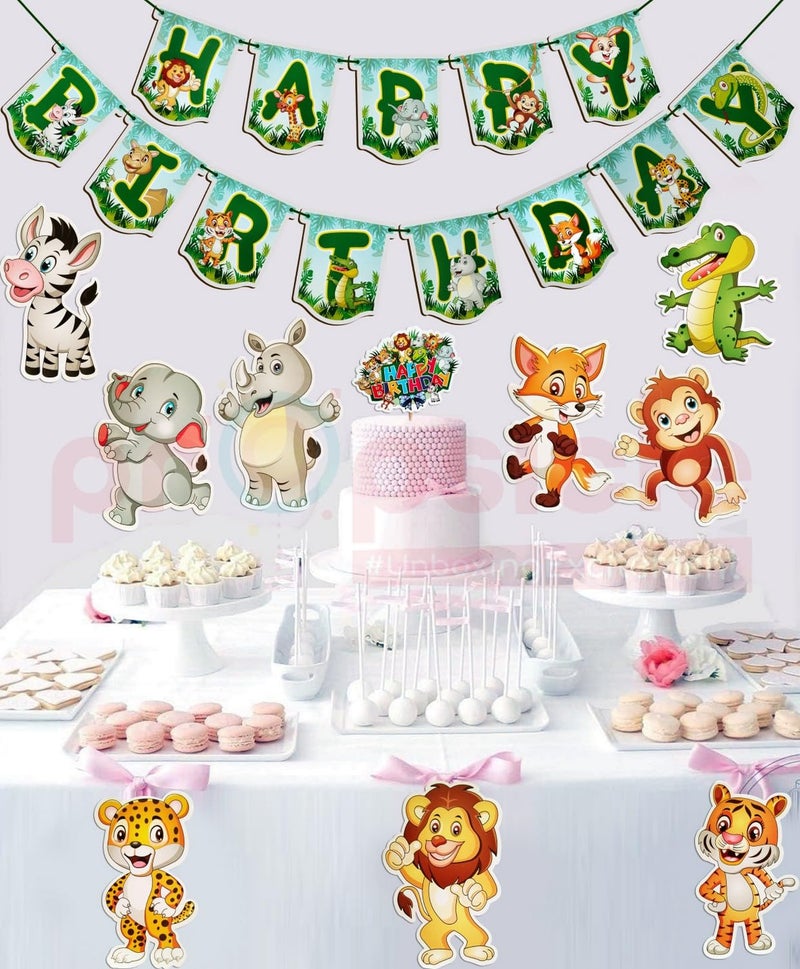 Propsicle Jungle Safari Birthday Party Decoration Set, Happy Birthday Banner with Animal Cutouts, 13 Pieces Banner and 9 Pieces Cutouts, Cake Topper - Image 4