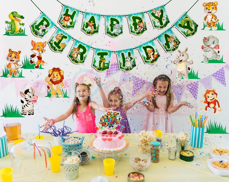 Propsicle Jungle Safari Birthday Party Decoration Set, Happy Birthday Banner with Animal Cutouts, 13 Pieces Banner and 9 Pieces Cutouts, Cake Topper - Image 5