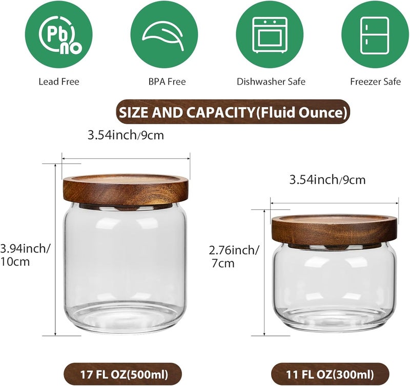 piconesper 2PCS Small Glass Storage Jars with Airtight Lids, 17 fl oz (500ml) coffee container with Wooden Lid, Glass Pantry Canister for Beans, Rice, Sugar and etc - Image 2