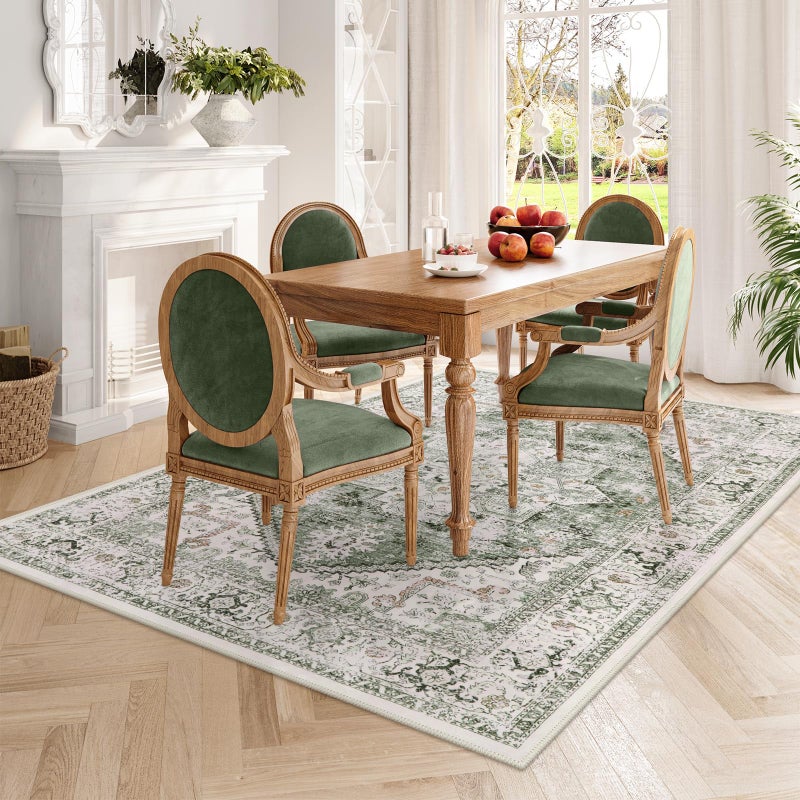 LIVEBOX 6x9 Sage Green Rug for Living Room- Large Oriental Rug for Bedroom, Non-Slip Retro Dining Room Rugs for Under Table, Low-Pile Soft Vintage Rugs for Office Guest Room - Image 2