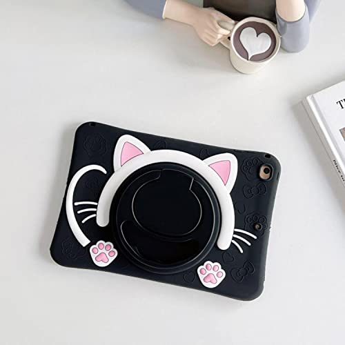 SINQERISHT Tablet Case for Samsung Galaxy Tab A7 Lite 8.7 inch 2021 | SM-T220/T225 Cover with 360° Swivel Stand/Handle Grip/Shoulder Strap, Shockproof Silicone Cover 3D Lovely Cat Case(Black) - Image 2