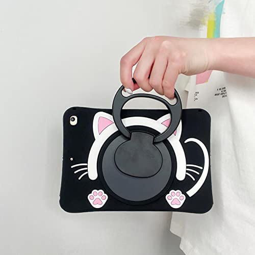 SINQERISHT Tablet Case for Samsung Galaxy Tab A7 Lite 8.7 inch 2021 | SM-T220/T225 Cover with 360° Swivel Stand/Handle Grip/Shoulder Strap, Shockproof Silicone Cover 3D Lovely Cat Case(Black) - Image 3
