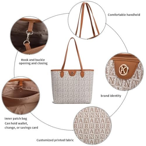 NOJTI Women’s Handbag Tote Bag Premium PU Leather Shoulder Bag with Top Handle & Detachable Strap – Stylish Large Capacity Purse for Office, Casual & Party Use (H238-Brown) - Image 4
