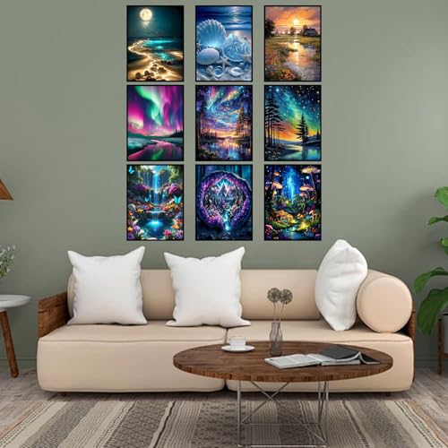 Meothan 9 Pack Diamond Art Kits for Adults Landscape Diamond Painting Kits for Adults 5D DIY Round Drill Gem Art Paint With Diamonds Dots Crafts Ste for Home Decor Gift 12x16in Beach Starry Sky Forest - Image 3