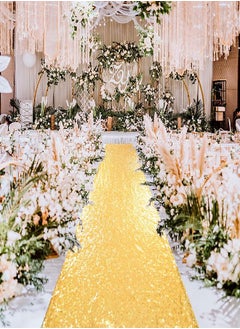 Partisout Aisle Runners for Weddings 4FTx15FT Gold Sequin Aisle Runner Glitter Aisle Runner Rustic Outdoor Rug Runner Aisle Runner for Ceremony Sparkle Carpet Runner Payette Runner(4ftx15ft,Gold)  - Image 1