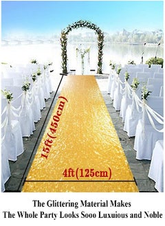 Partisout Aisle Runners for Weddings 4FTx15FT Gold Sequin Aisle Runner Glitter Aisle Runner Rustic Outdoor Rug Runner Aisle Runner for Ceremony Sparkle Carpet Runner Payette Runner(4ftx15ft,Gold)  - Image 2