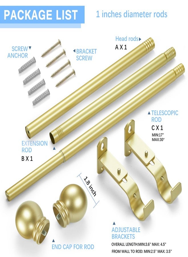 AMZSEVEN Curtain Rods for Windows 16 to 48 Inches, Curtain Rod Max Adjustable Length of 60 IN, 1" Diameter Drapery Rods Round Finials, Warm Gold 1 Pack - Image 3