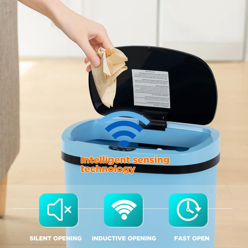 BestOffice | 13 Gallon Plastic Trash Can with Lid | Blue | Automatic Touchless Garbage Can | Odor Control | Modern Oval Design | Easy to Clean | Fits Any Kitchen, Bathroom, Office or Home - Image 2