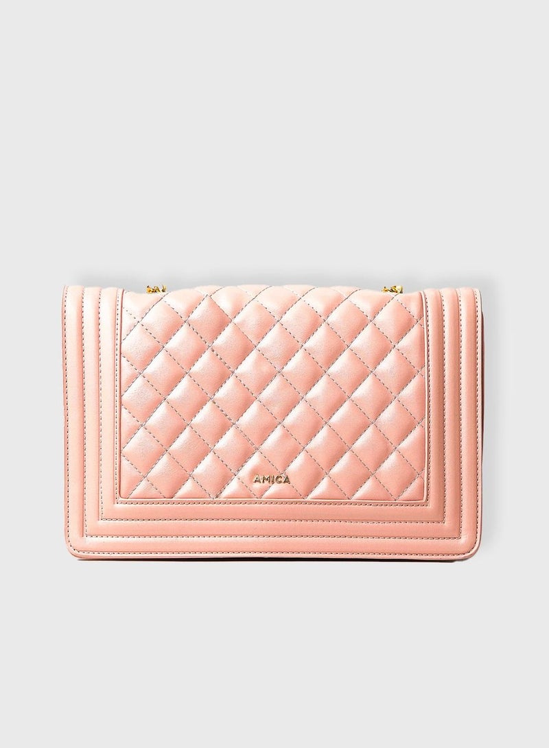 AMICA Erica Diamond Quilted Crossbody Bag for Women - Pink - Image 1