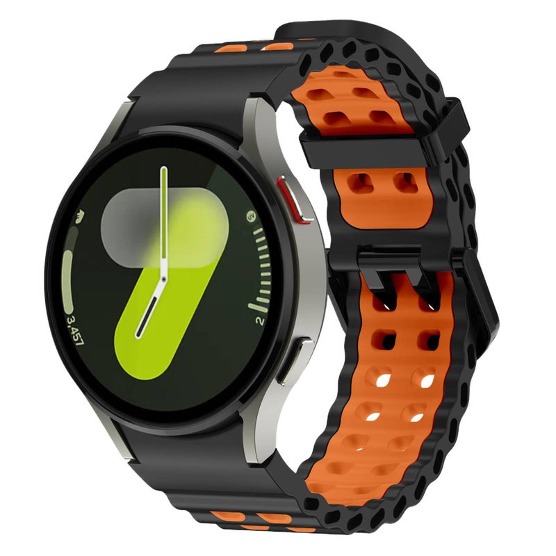سوار ساعة ذكية باللون أسود قابل للتعديل رياضي من السيليكون متوافق مع Samsung Galaxy Watch 7 بملاءمة قابلة للتعديل وحزام ناعم للاستبدال اليومي للحمل اليومي للاستخدام المتكرر - Image 1