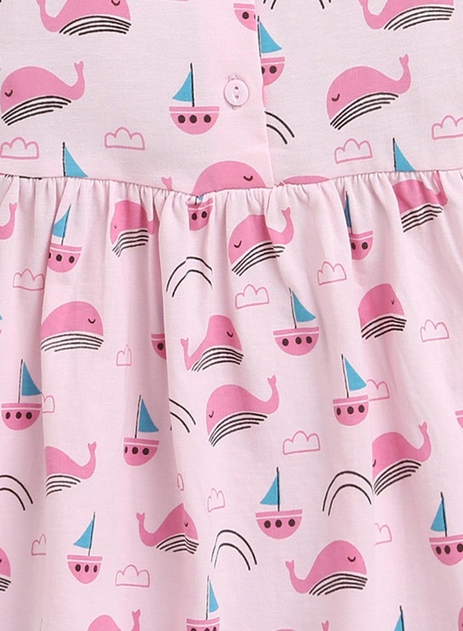 BUMZEE فستان قطني وردي فاتح بطول الركبة من بامزي للفتيات الصغيرات - مقاس 12-18 شهرًا - Image 3