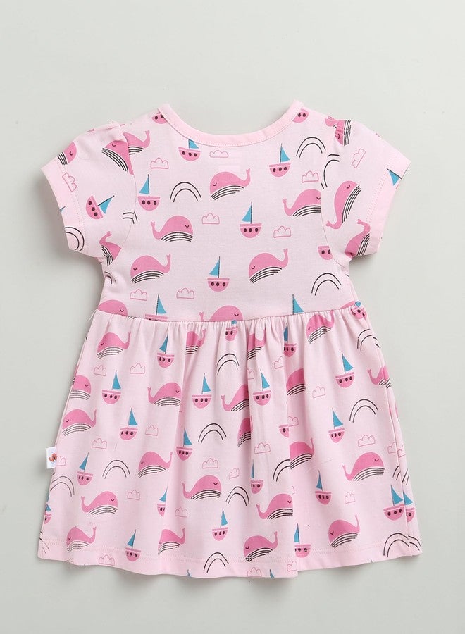 BUMZEE فستان قطني وردي فاتح بطول الركبة من بامزي للفتيات الصغيرات - مقاس 12-18 شهرًا - Image 2