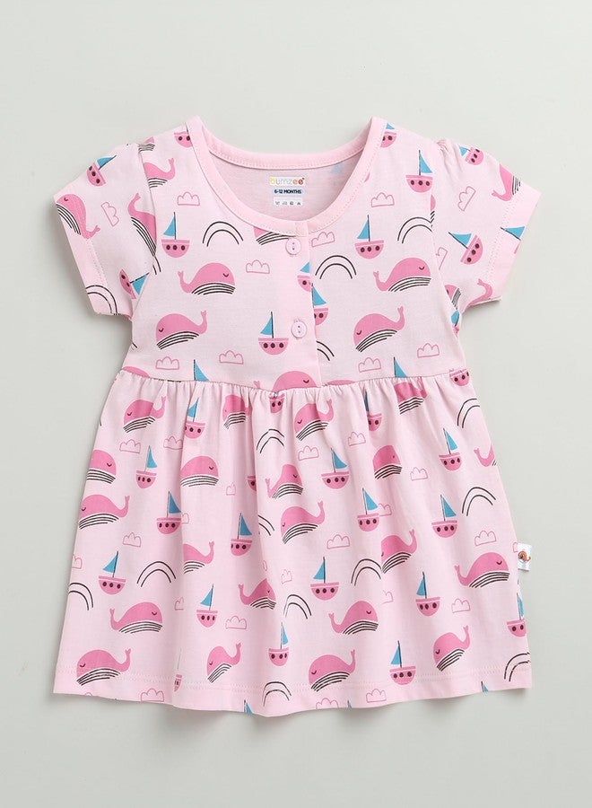 BUMZEE فستان قطني وردي فاتح بطول الركبة من بامزي للفتيات الصغيرات - مقاس 12-18 شهرًا - Image 4