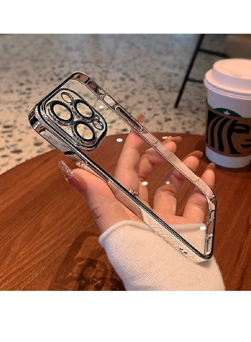 Gasin iPhone 15 Pro Mobile Phone Case Protective Cover Soft Shell Electroplated Anti-fall Silver - Image 1