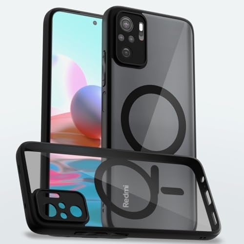 Pikkme Back Cover for Redmi Note 10 / Note 10s Compatible with Mag-Safe | Shockproof Design | Hard Transparent Back Case (Black Mag-Safe) - Image 1