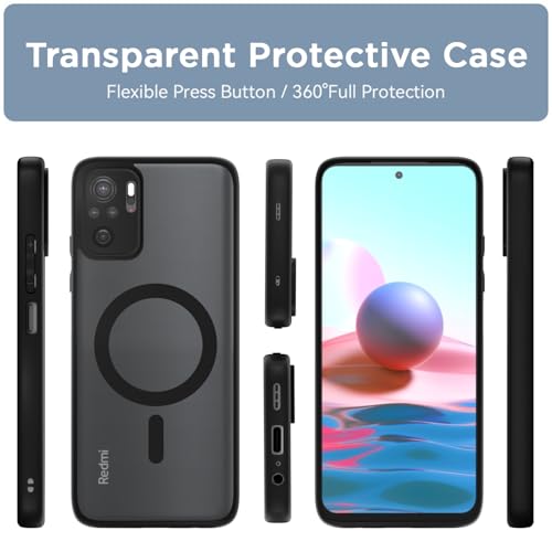 Pikkme Back Cover for Redmi Note 10 / Note 10s Compatible with Mag-Safe | Shockproof Design | Hard Transparent Back Case (Black Mag-Safe) - Image 2