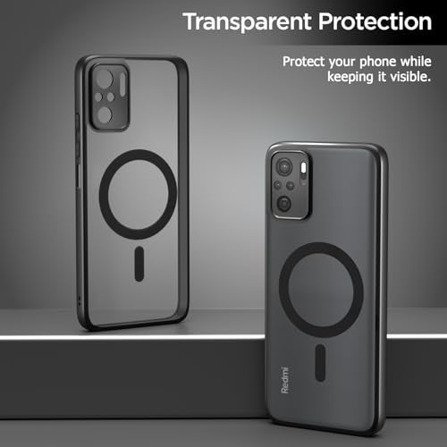 Pikkme Back Cover for Redmi Note 10 / Note 10s Compatible with Mag-Safe | Shockproof Design | Hard Transparent Back Case (Black Mag-Safe) - Image 3
