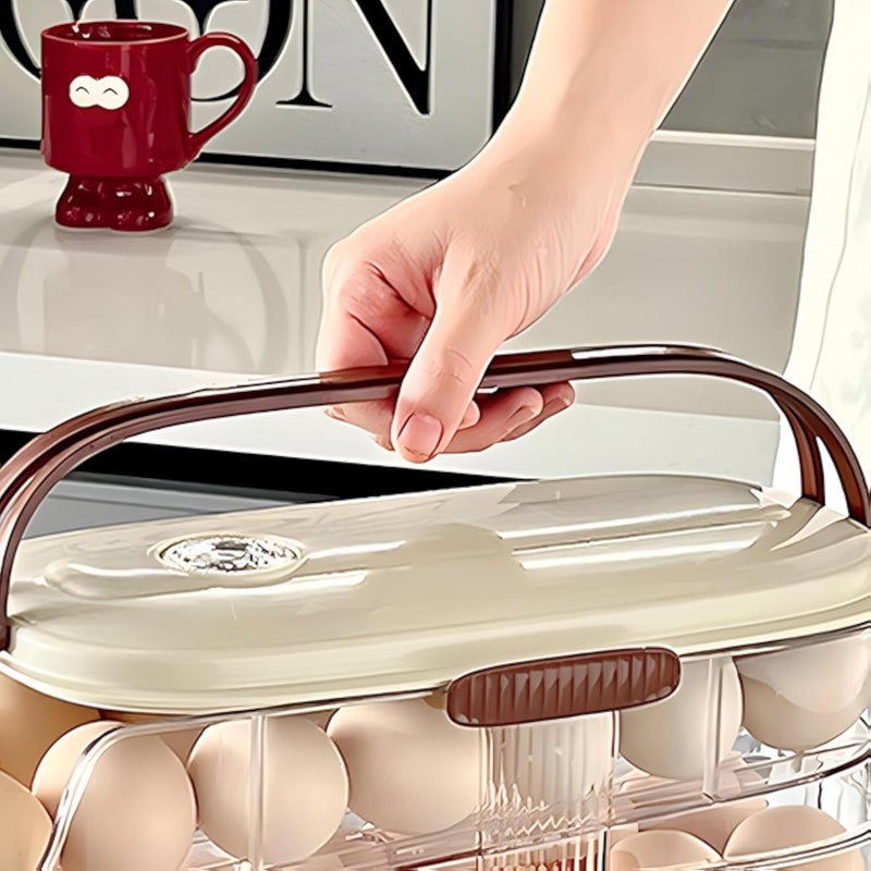 منظم البيض - حامل بيض متعدد الطبقات لثلاجة المطبخ ذات العجلات الدوارة، تصميم موفر للمساحة، مصنوع من مواد متينة، مع توزيع تلقائي وطبقات متعددة (Ù…Ù†Ø¸Ù… Ø§ÙƒÙ„ÙŠØ±Ùƒ3Ø¯ÙˆØ±)