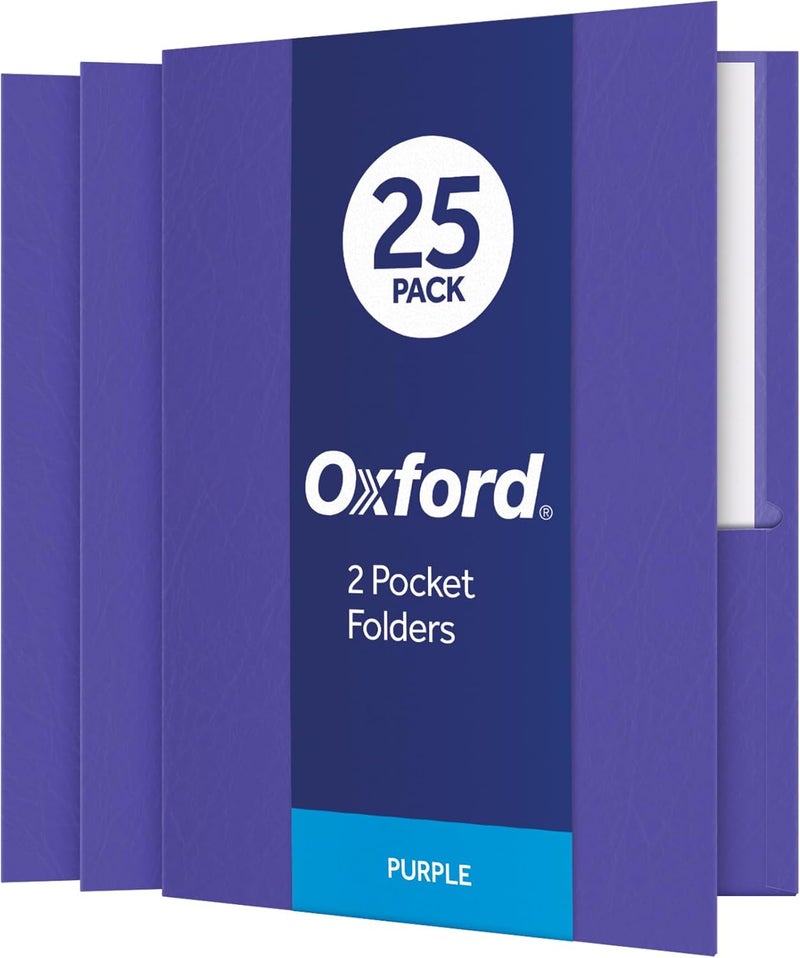 Oxford Two Pocket Folders, Textured Paper, Purple, For School, Home, and Office, Letter Size, 25 Per Box (57514EE) - Image 1