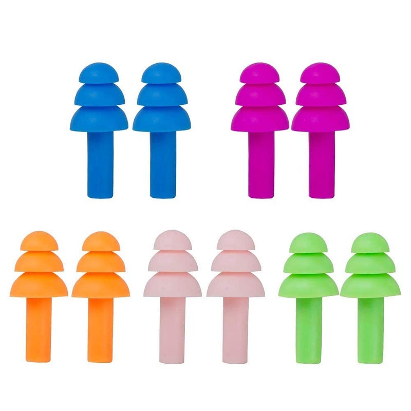Scheibe Ear Plugs Soft Silica Gel Noise Reduction for Sleeping/Meditation/Swimming Adult/Child/Reusable for Travel - 5 Pairs - Random Color - Image 1