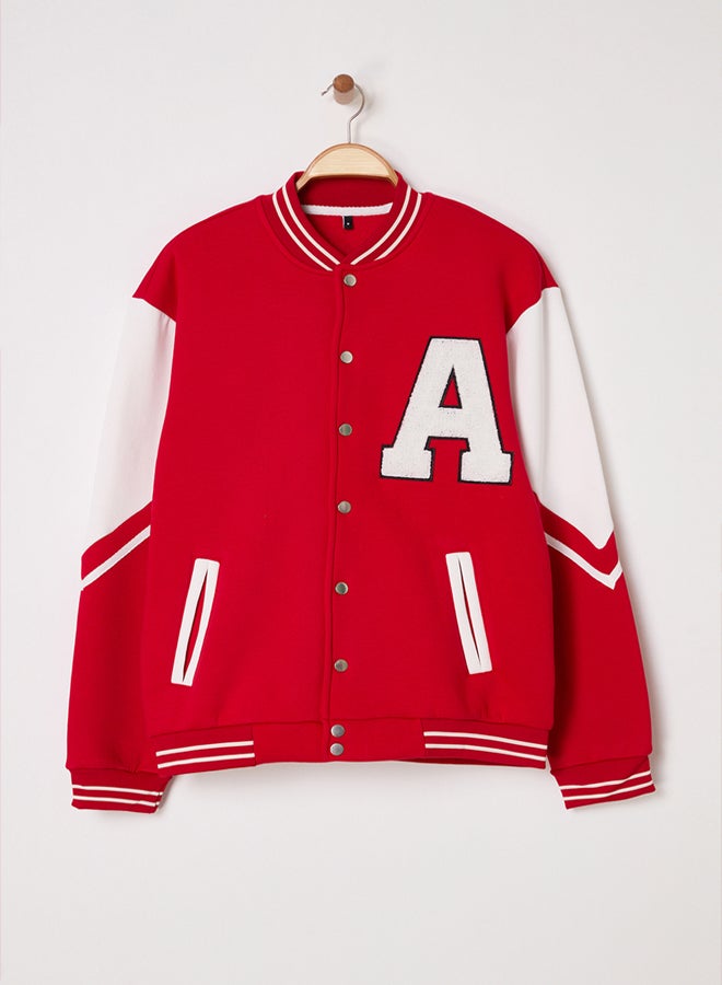 trendyol Red Oversize/Wide Cut Color Block Thick/Red-Inside Bomber Jacket - Image 3