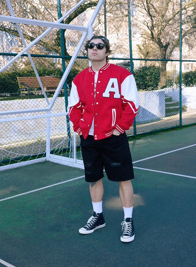 trendyol Red Oversize/Wide Cut Color Block Thick/Red-Inside Bomber Jacket - Image 2