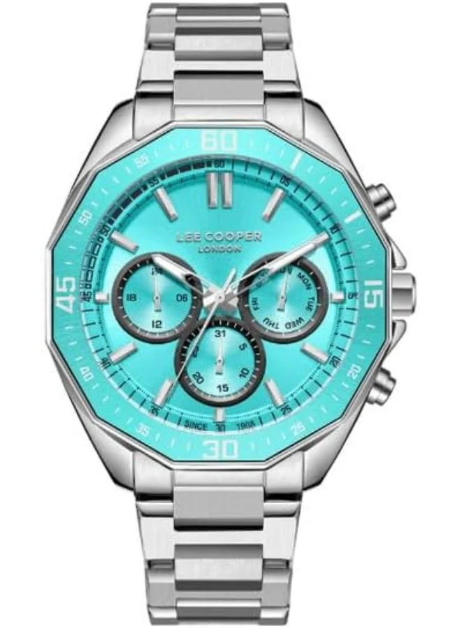 لي كوبر LEE COOPER Men's VX9JE1 Movement Watch, Multi Function Display and Metal Strap - LC08021.300, Blue