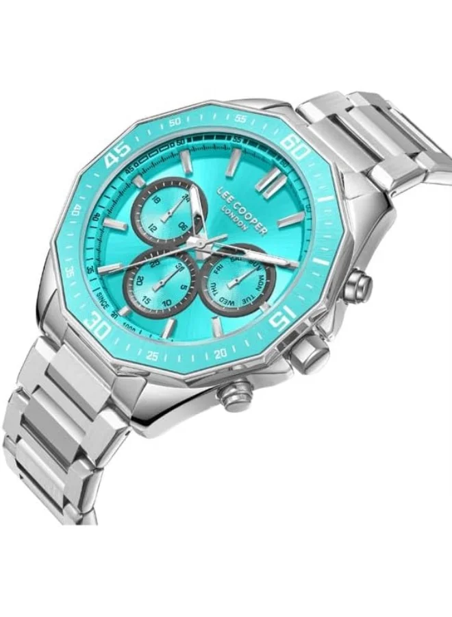 لي كوبر LEE COOPER Men's VX9JE1 Movement Watch, Multi Function Display and Metal Strap - LC08021.300, Blue
