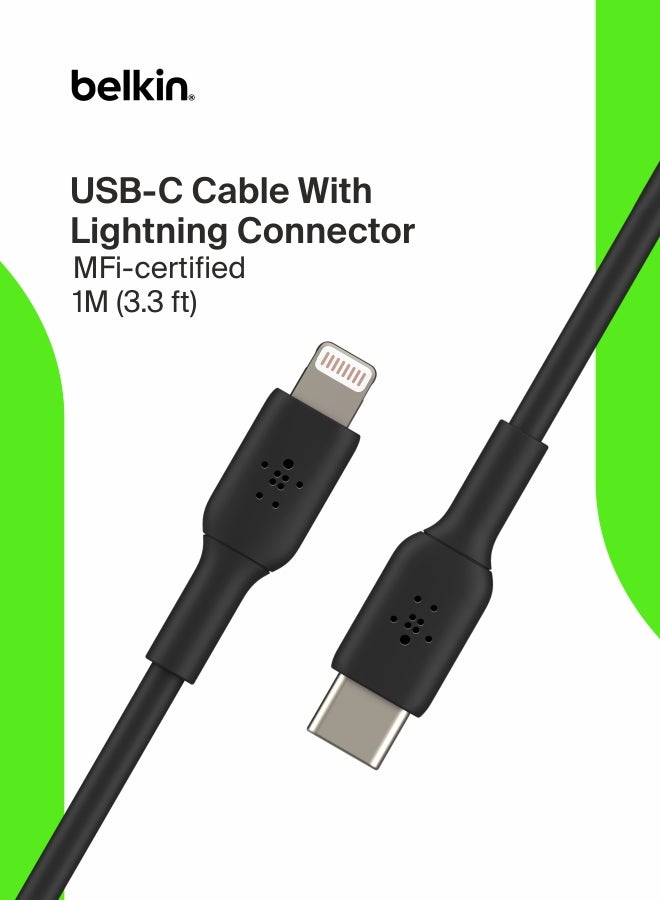 بيلكين كابل USB-C إلى لايتنينج (كابل شحن سريع لأجهزة آيفون 14 و13 و12 أو الإصدارات الأقدم) كابل بوست شارج معتمد من MFi بطول 1 متر أسود - Image 1