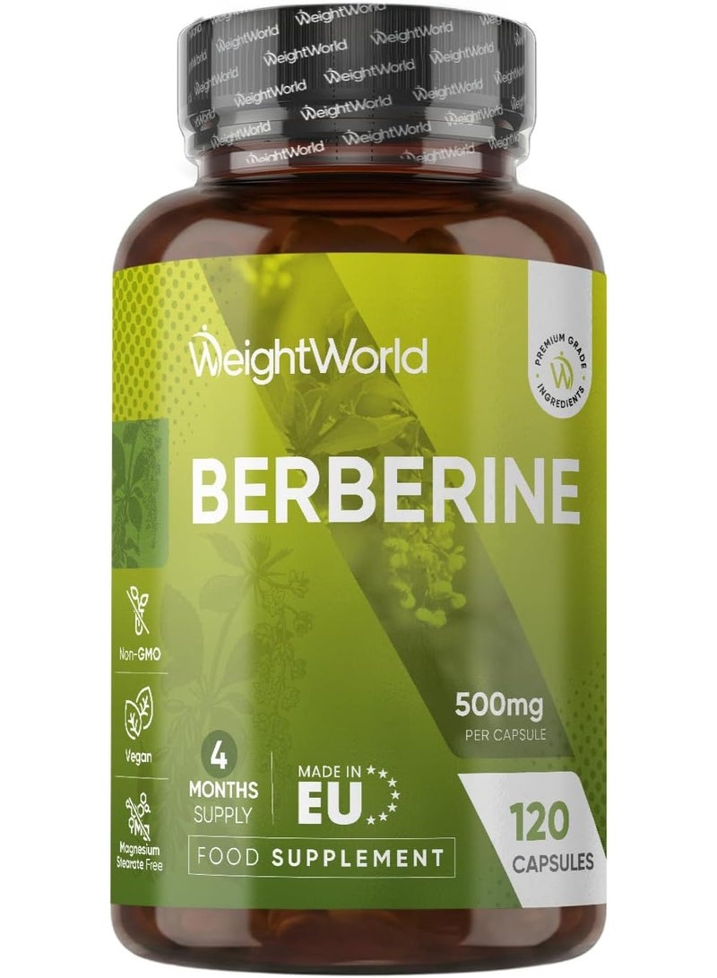 WeightWorld Berberine Supplement - 500mg per Capsule - 4 Months Supply - 120 Capsules - Stable Berberine Form- 1 per Day - Vegan-Friendly & Non-GMO - Sourced from Berberis Aristata - Image 1