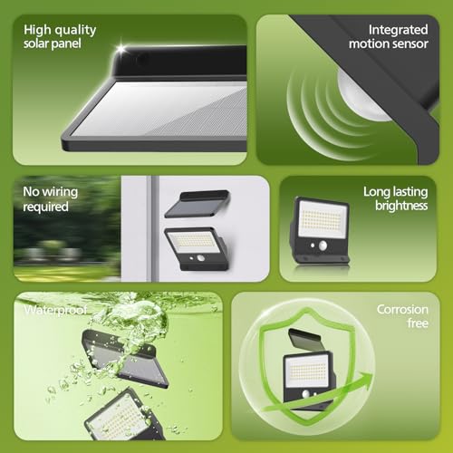Philips Solar Security Light Outdoor LED 6500K, Solar-Powered Flood Light w/PIR Motion Sensor, Remote Control w/16ft Cable, IP65 Waterproof, 3 Modes (1) - Image 2