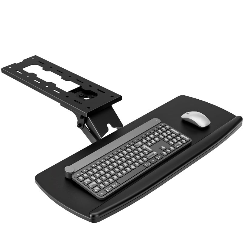 AX WABER Keyboard Tray Under Desk with Storage Drawer, Height Adjustable Keyboard Tray Slide Out 360Â° Swivel Tilt, Ergonomic Under Desk Mount Keyboard & Mouse Holder for Gaming Home Office, Black - Image 1