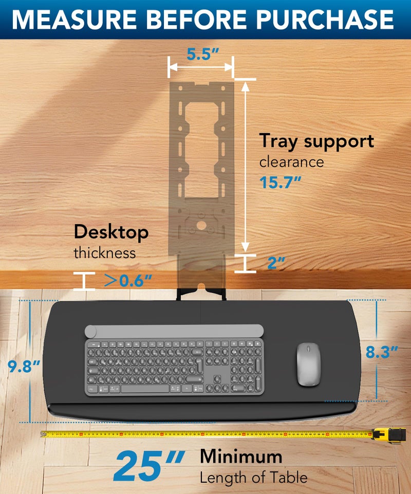 AX WABER Keyboard Tray Under Desk with Storage Drawer, Height Adjustable Keyboard Tray Slide Out 360Â° Swivel Tilt, Ergonomic Under Desk Mount Keyboard & Mouse Holder for Gaming Home Office, Black - Image 3