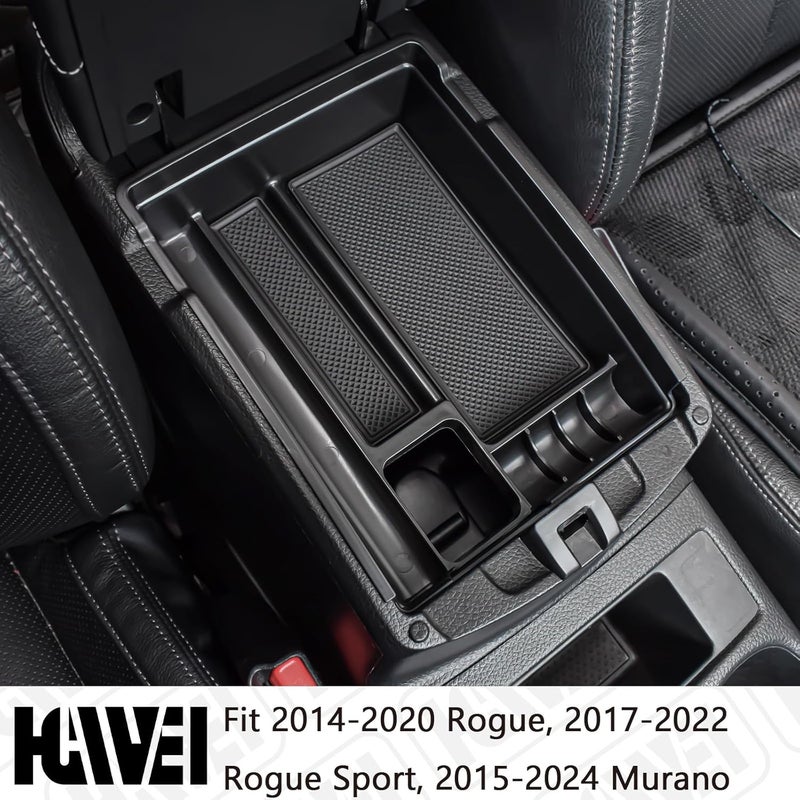 HGWEI Center Console Organizer Tray Compatible with Nissan Rogue 2014-2020 / Rogue Sport 2017-2022 / Murano 2015-2023 Interior Accessories Insert Armrest Storage Glove Box, Black - Image 2