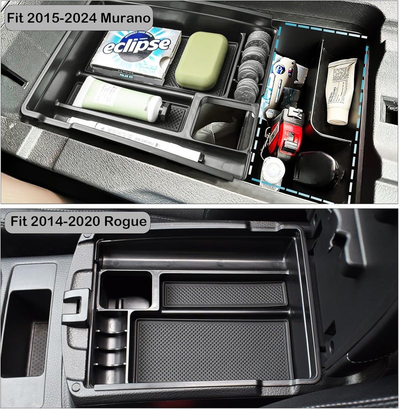 HGWEI Center Console Organizer Tray Compatible with Nissan Rogue 2014-2020 / Rogue Sport 2017-2022 / Murano 2015-2023 Interior Accessories Insert Armrest Storage Glove Box, Black - Image 5