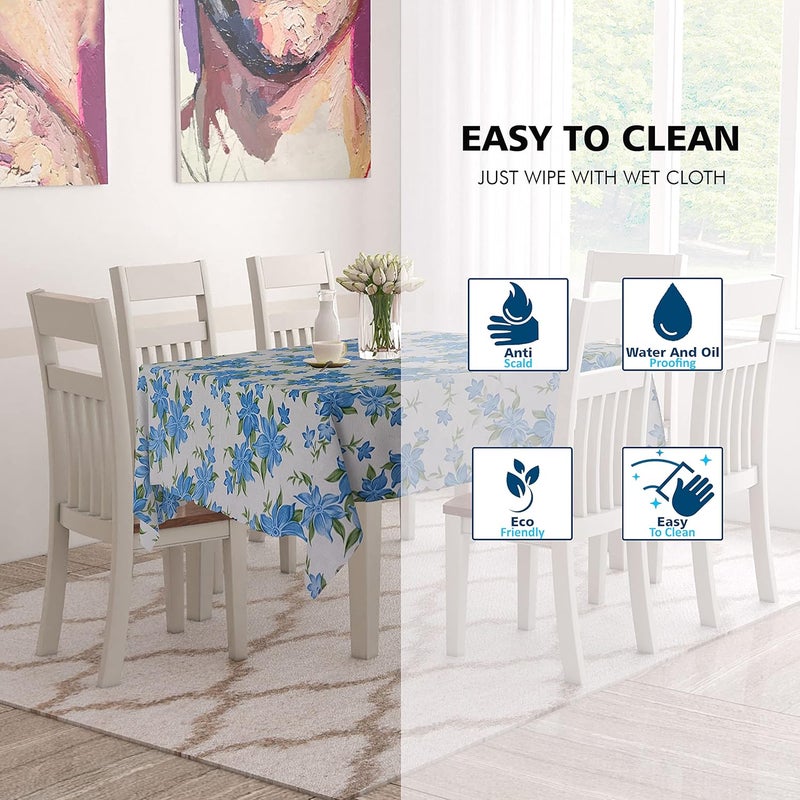 Wings Star Dining Table Cover for 6 to 8 Seater 60 x 90 inch Size Waterproof and Dustproof Flower Blue 60x90 inch 68 Seater - Image 3