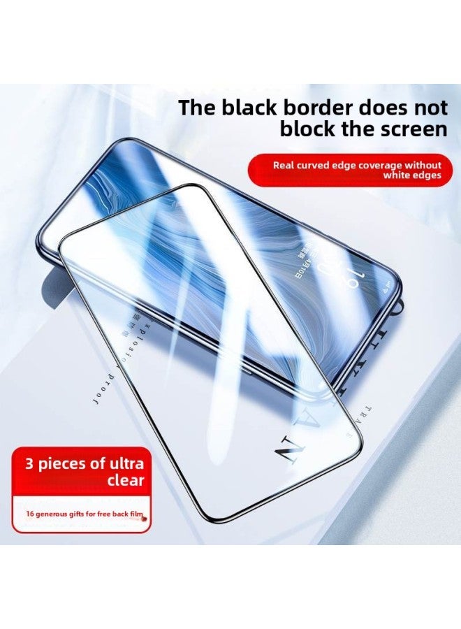 For OppoReno5 Tempered Film Reno6/7/8/4se Full Screen A93R17a2pro Hydraulic A72a5a1a9-Color:Upgraded Full-screen Curved Edge Film 60 Times Explosion-proof 30 Times Anti-fingerprint Ultra-clear 3 Pieces + 16 Gifts-Size:OPPOReno5K5G