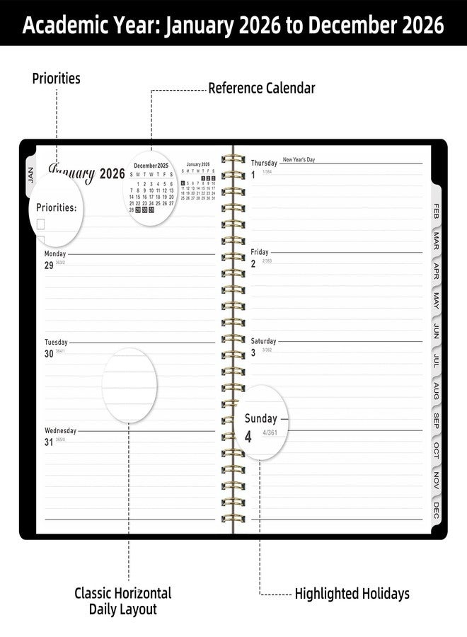 ZTX 2026 Planner Weekly and Monthly Planner Calendar,Jan 2026-Dec 2026.Wirebound,Laminated Tabs,Storage Pocket,for Teachers,Students,Women & Men,A5 size,Black - Image 2
