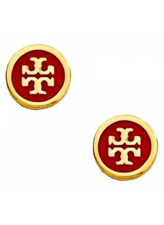 TB Tory Burch Women's Lacquered Raised Logo Stud Earrings - Red/Gold  - Image 1