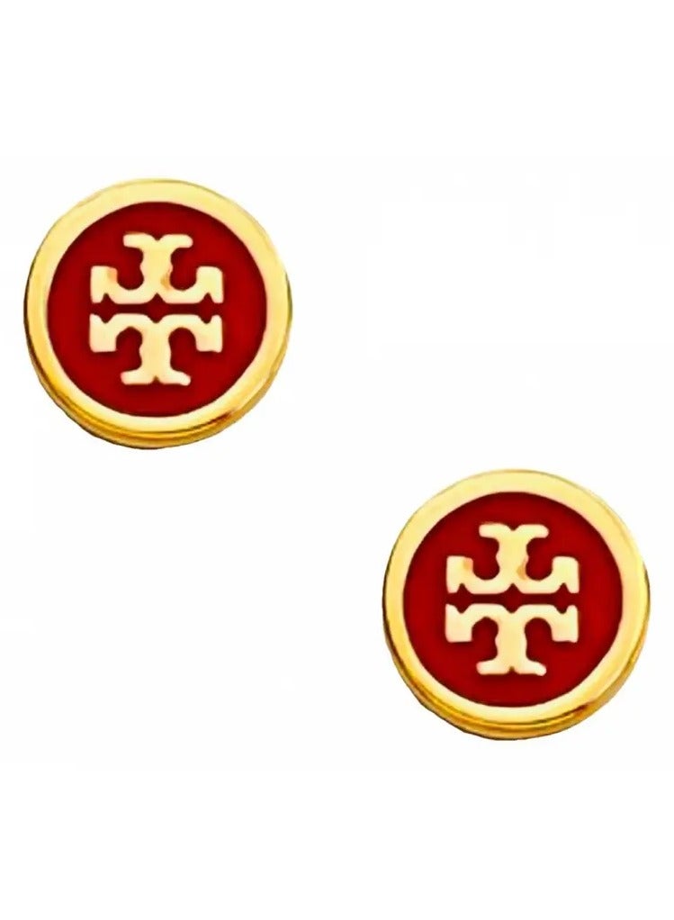 Tory Burch Women's Lacquered Raised Logo Stud Earrings - Red/Gold