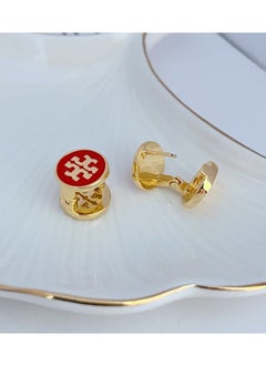 TB Tory Burch Women's Lacquered Raised Logo Stud Earrings - Red/Gold  - Image 3