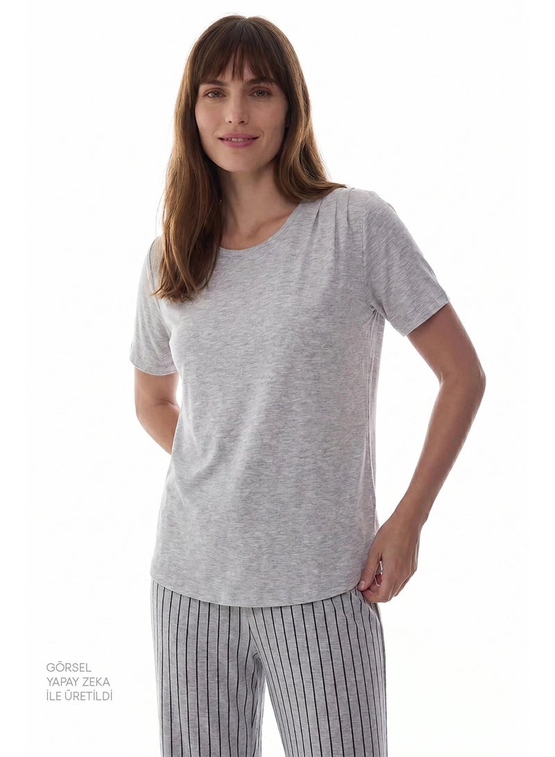 Penti Women Mama Cozy Day Short Sleeve Trousers Light Grey Melange Set - Image 3