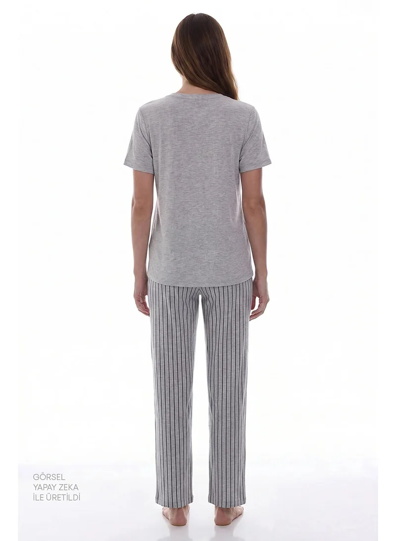 بنتي Women Mama Cozy Day Short Sleeve Trousers Light Grey Melange Set