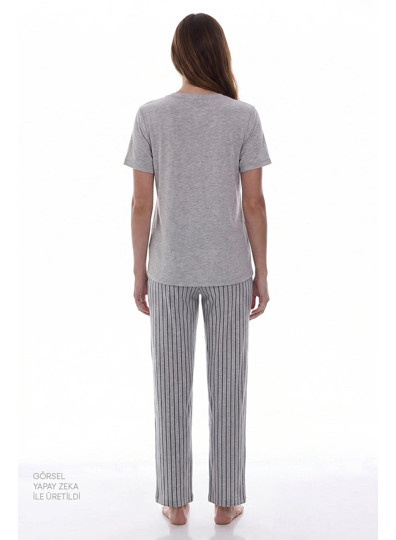 Penti Women Mama Cozy Day Short Sleeve Trousers Light Grey Melange Set - Image 2