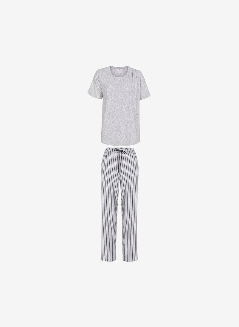 Penti Women Mama Cozy Day Short Sleeve Trousers Light Grey Melange Set - Image 4