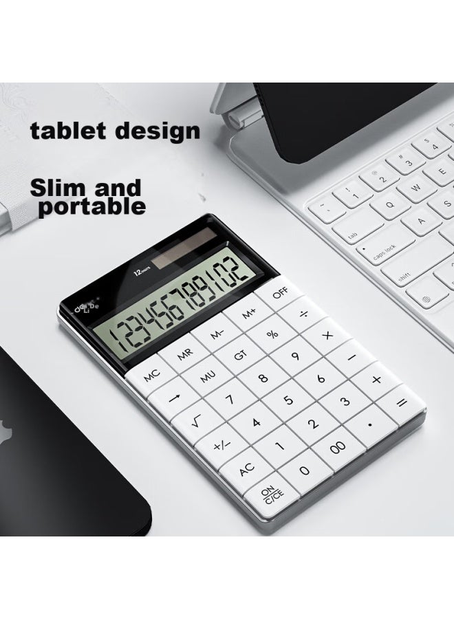 Deli Dual Power Fashion Calculator, Slim Body Tablet Keyboard Desktop Calculator, Office Supplies, White 1589 - Image 4