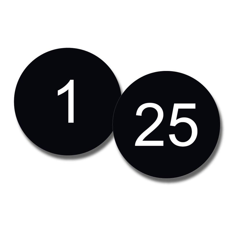 NapTags Circle Numbered Vinyl Decal Stickers Flexible Vinyl with Acrylic Adhesive Backer 15 inches x 15 inches Black with White Numbers 125